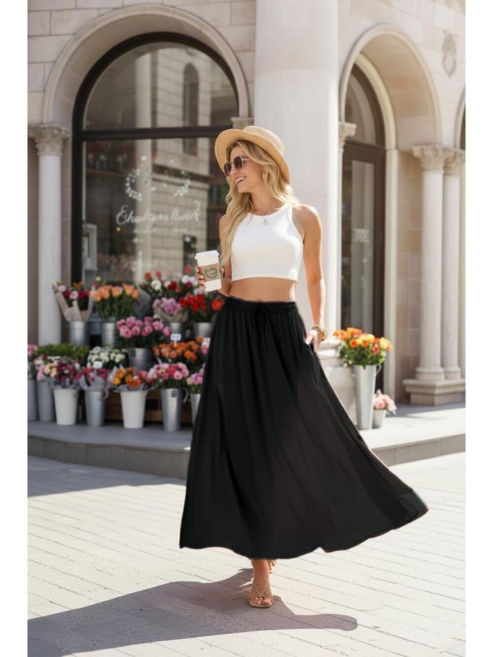 Women Flowy Maxi Skirts High Waisted Summer Casual Long Skirts with Pockets A-Li - Picture 5 of 5